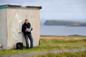 Between Weathers Director Jim Brown at Fetlar Airport